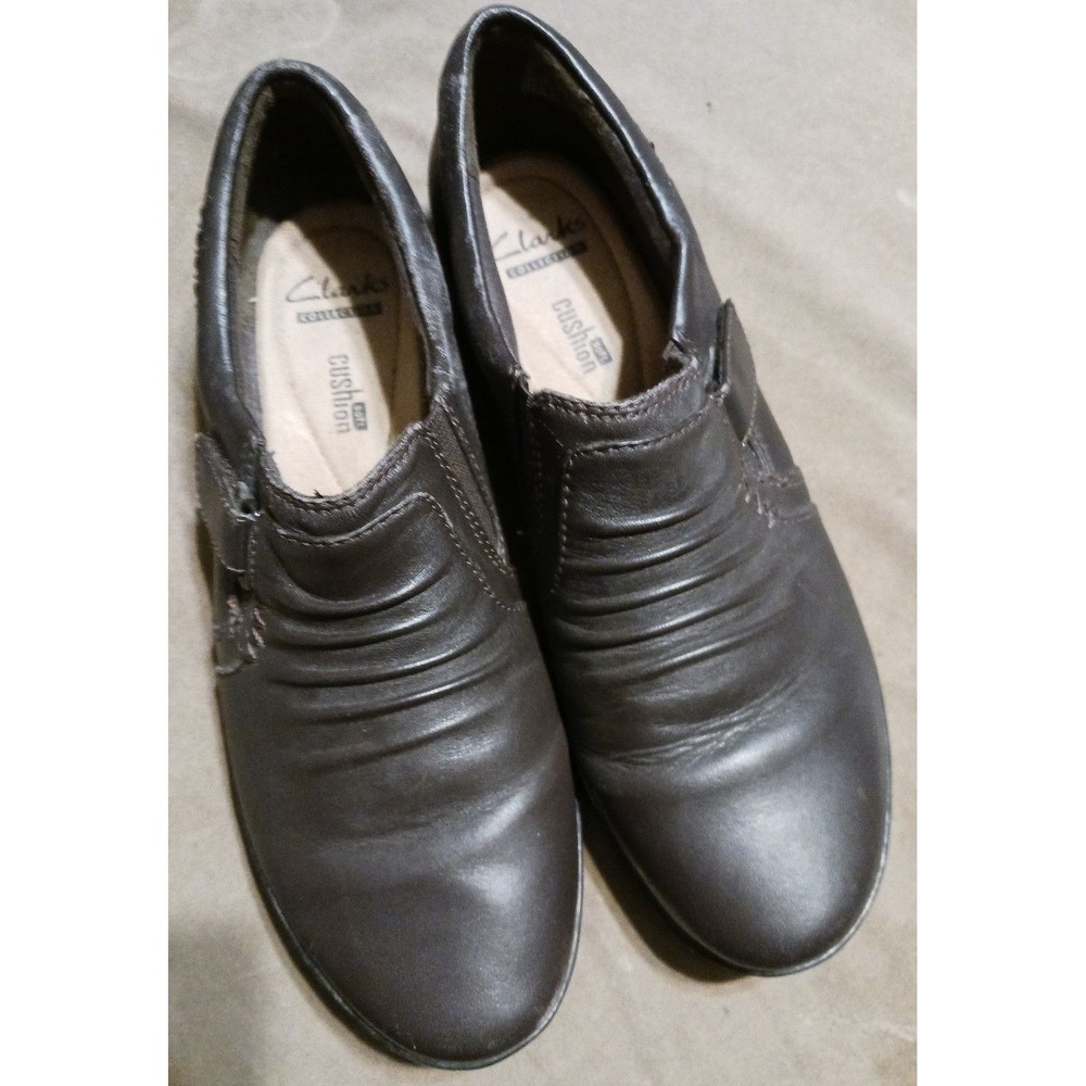 Clarks Collection Women's Dark Brown Leather Everlay Heidi Slip On Shoes, Size 8